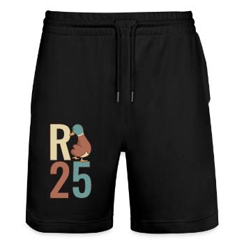 R Ente - Rente 2025 Geschenk - Stanley/Stella Unisex Bio Joggingshorts Trainer  - Schwarz - Vorne - Nik (191cm) & Marisol (170cm)