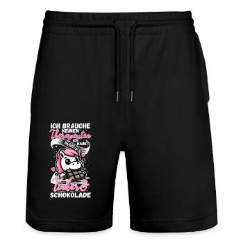 Lustiger Pferde Spruch Therapeut Tinker Pony - Stanley/Stella Unisex Bio Joggingshorts Trainer  - Schwarz - Vorne - Nik (191cm) & Marisol (170cm)