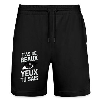 T'as de beaux yeux tu sais - Short de jogging bio TRAINER Stanley/Stella unisexe - noir - Devant - Nik (191cm) & Marisol (170cm)