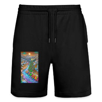 Weihnachtstage Dorf Christmas Days Village - Stanley/Stella Unisex Bio Joggingshorts Trainer  - Schwarz - Vorne - Nik (191cm) & Marisol (170cm)