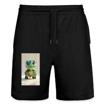Skurrile 3D-animierte Schildkröte - Stanley/Stella Unisex Bio Joggingshorts Trainer  - Schwarz - Vorne - Nik (191cm) & Marisol (170cm)