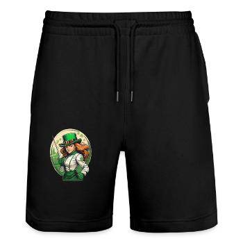 Clôture Trèfle de la Saint-Patrick - Short de jogging bio TRAINER Stanley/Stella unisexe - noir - Devant - Nik (191cm) & Marisol (170cm)