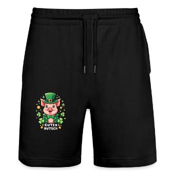 Guten Rutsch Silvester Neujahr Glücksschwein - Stanley/Stella Unisex Bio Joggingshorts Trainer  - Schwarz - Vorne - Nik (191cm) & Marisol (170cm)