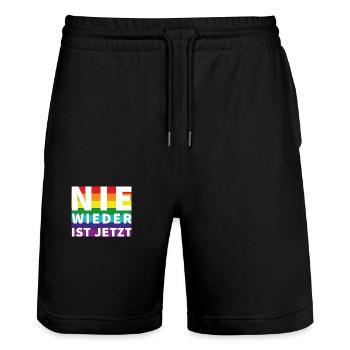Nie wieder Schriftzug Pride Weisser Text - Stanley/Stella Unisex Bio Joggingshorts Trainer  - Schwarz - Vorne - Nik (191cm) & Marisol (170cm)