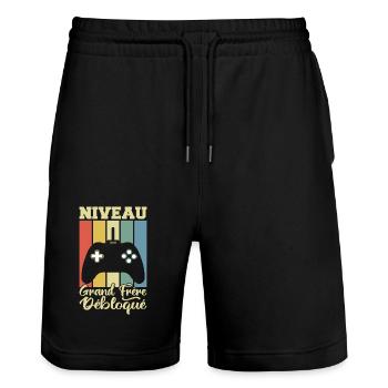 Niveau Grand Frère Débloqué - Short de jogging bio TRAINER Stanley/Stella unisexe - noir - Devant - Nik (191cm) & Marisol (170cm)