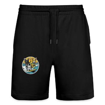 Un chat et des chiens surfant ensemble : meilleurs amis - Short de jogging bio TRAINER Stanley/Stella unisexe - noir - Devant - Nik (191cm) & Marisol (170cm)