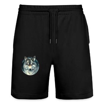 Fuchs Wildhund bedrohliche Illustration in einem Kreis von Blicken - Stanley/Stella Unisex Bio Joggingshorts Trainer  - Schwarz - Vorne - Nik (191cm) & Marisol (170cm)