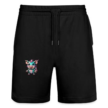 Robot Pig - Stanley/Stella Trainer Unisex Organic Jogging Shorts - black - Front - Nik (191cm) & Marisol (170cm)
