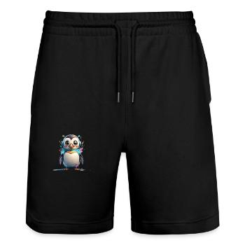 Robot Penguin - Stanley/Stella Trainer Unisex Organic Jogging Shorts - black - Front - Nik (191cm) & Marisol (170cm)