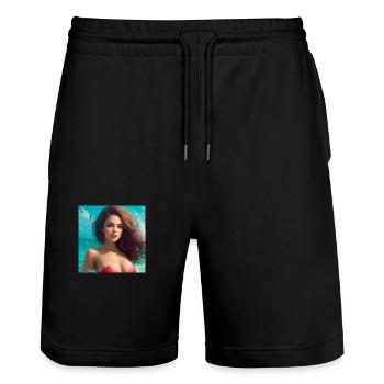 femme océan - Short de jogging bio TRAINER Stanley/Stella unisexe - noir - Devant - Nik (191cm) & Marisol (170cm)