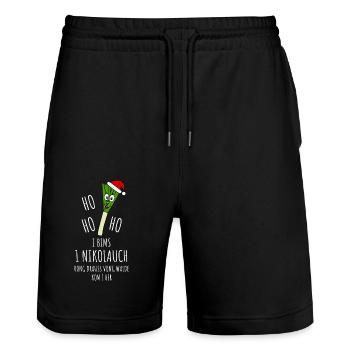 Lauch Nikolauch Ho Ho Ho I Bims Drauss Vong Walde - Stanley/Stella Unisex Bio Joggingshorts Trainer  - Schwarz - Vorne - Nik (191cm) & Marisol (170cm)