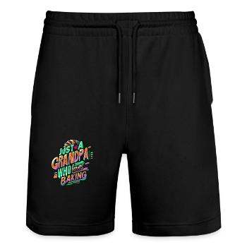 Opa ist Bäcker unser Opa backt gerne - Stanley/Stella Unisex Bio Joggingshorts Trainer  - Schwarz - Vorne - Nik (191cm) & Marisol (170cm)