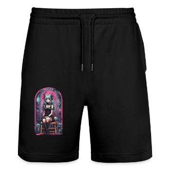 Pastel Goth Anime Kawaii E-Girl Style urbain - Short de jogging bio TRAINER Stanley/Stella unisexe - noir - Devant - Nik (191cm) & Marisol (170cm)