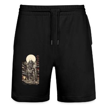 Dystopisches Yokai Skelett Ukiyo-E Manga Stil - Stanley/Stella Unisex Bio Joggingshorts Trainer  - Schwarz - Vorne - Nik (191cm) & Marisol (170cm)