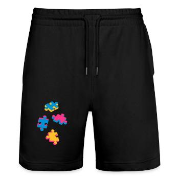 quatre pièces de puzzle - Short de jogging bio TRAINER Stanley/Stella unisexe - noir - Devant - Nik (191cm) & Marisol (170cm)