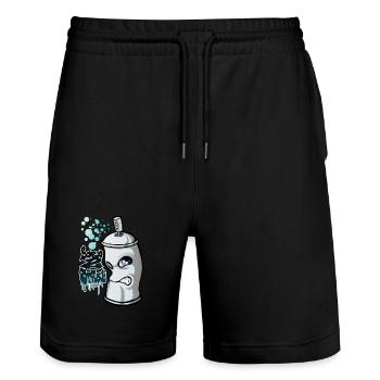 Spray and graffiti - Stanley/Stella Trainer Unisex Organic Jogging Shorts - black - Front - Nik (191cm) & Marisol (170cm)