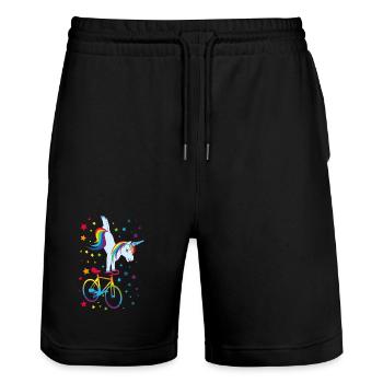Cyclisme artistique, cyclisme artistique, cyclisme en salle, licorne - Short de jogging bio TRAINER Stanley/Stella unisexe - noir - Devant - Nik (191cm) & Marisol (170cm)