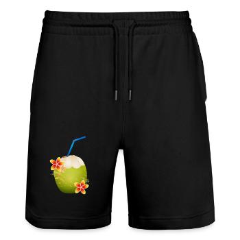 Coconut cocktail decorated with flower & drinking straw - Stanley/Stella Trainer Unisex Organic Jogging Shorts - black - Front - Nik (191cm) & Marisol (170cm)