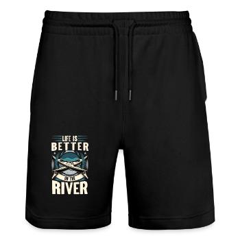 Kanu Kanut Kanutin Kanufahrer - Stanley/Stella Unisex Bio Joggingshorts Trainer  - Schwarz - Vorne - Nik (191cm) & Marisol (170cm)
