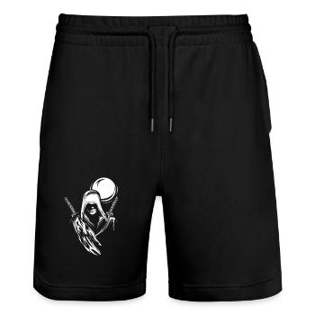 Warrior Symbol Illustration Moon Sword Logo icon - Stanley/Stella Trainer Unisex Organic Jogging Shorts - black - Front - Nik (191cm) & Marisol (170cm)
