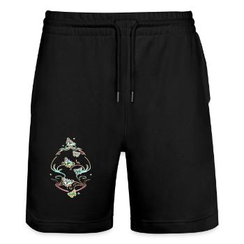 Schmetterlinge Ranken Ornamente Muster - Stanley/Stella Unisex Bio Joggingshorts Trainer  - Schwarz - Vorne - Nik (191cm) & Marisol (170cm)