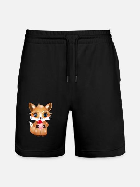 niedlicher Kawaii Fuchs mit rotem Eis am Stil - Stanley/Stella Unisex Bio Joggingshorts Trainer - Schwarz