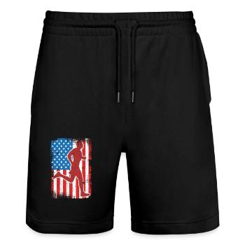 4. Juli USA Laufen - Stanley/Stella Unisex Bio Joggingshorts Trainer  - Schwarz - Vorne - Nik (191cm) & Marisol (170cm)