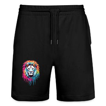 Bunter Löwenkopf - Stanley/Stella Unisex Bio Joggingshorts Trainer  - Schwarz - Vorne - Nik (191cm) & Marisol (170cm)