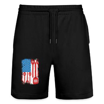 U.S. Patriotic Chef - Stanley/Stella Trainer Unisex Organic Jogging Shorts - black - Front - Nik (191cm) & Marisol (170cm)