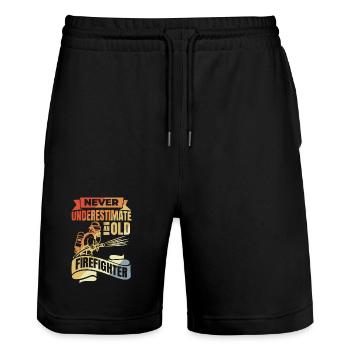 Never underestimate old firefighters - Stanley/Stella Trainer Unisex Organic Jogging Shorts - black - Front - Nik (191cm) & Marisol (170cm)