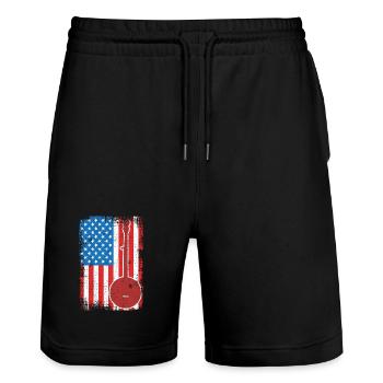 Banjo 4. Juli USA - Stanley/Stella Unisex Bio Joggingshorts Trainer  - Schwarz - Vorne - Nik (191cm) & Marisol (170cm)
