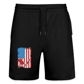 US Flagge Schlachter - Stanley/Stella Unisex Bio Joggingshorts Trainer  - Schwarz - Vorne - Nik (191cm) & Marisol (170cm)