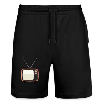 Retro TV Vintage Fernseher - Stanley/Stella Unisex Bio Joggingshorts Trainer  - Schwarz - Vorne - Nik (191cm) & Marisol (170cm)