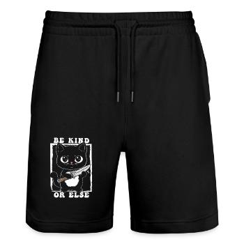 Be Kind or Else Kitty - Stanley/Stella Trainer Unisex Organic Jogging Shorts - black - Front - Nik (191cm) & Marisol (170cm)