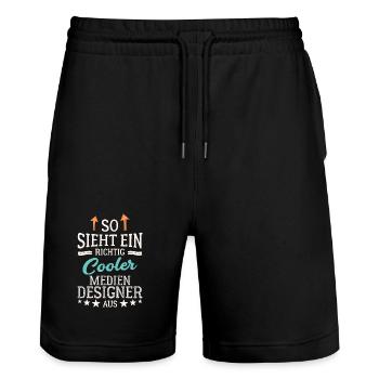 So sieht ein richtig cooler Mediendesigner aus - Stanley/Stella Unisex Bio Joggingshorts Trainer  - Schwarz - Vorne - Nik (191cm) & Marisol (170cm)