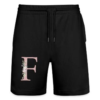 F Monogram, Floral, Personnalisable - Short de jogging bio TRAINER Stanley/Stella unisexe - noir - Devant - Nik (191cm) & Marisol (170cm)