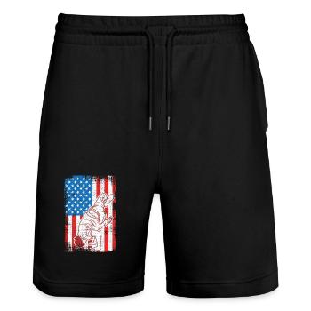 4. Juli USA Breakdance - Stanley/Stella Unisex Bio Joggingshorts Trainer  - Schwarz - Vorne - Nik (191cm) & Marisol (170cm)