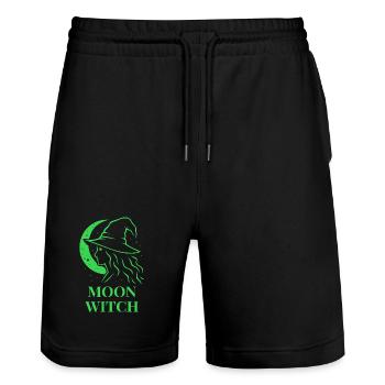 Halloween Moon Witch Silhouette Halbmond in Grün - Stanley/Stella Unisex Bio Joggingshorts Trainer  - Schwarz - Vorne - Nik (191cm) & Marisol (170cm)
