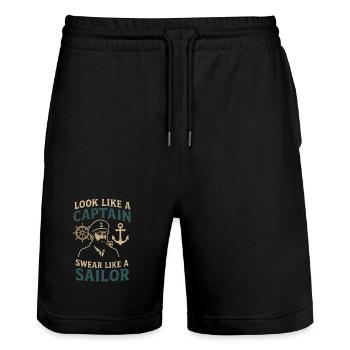Look like a Captain, Swear like a Sailor Spruch - Stanley/Stella Unisex Bio Joggingshorts Trainer  - Schwarz - Vorne - Nik (191cm) & Marisol (170cm)