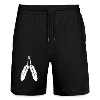 Indigenous feather pendant design - Stanley/Stella Trainer Unisex Organic Jogging Shorts - black - Front - Nik (191cm) & Marisol (170cm)