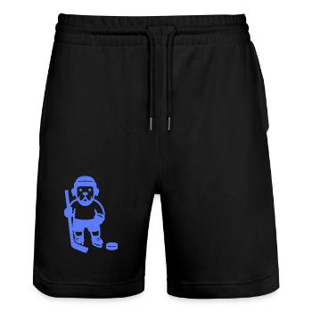 Minimalistischer Labrador Eishockey Spieler  - Stanley/Stella Trainer Unisex Organic Jogging Shorts - black - Front - Nik (191cm) & Marisol (170cm)