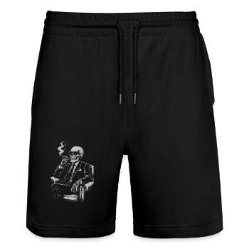 Noir Skelett im Smoking-Anzug - Stanley/Stella Unisex Bio Joggingshorts Trainer  - Schwarz - Vorne - Nik (191cm) & Marisol (170cm)