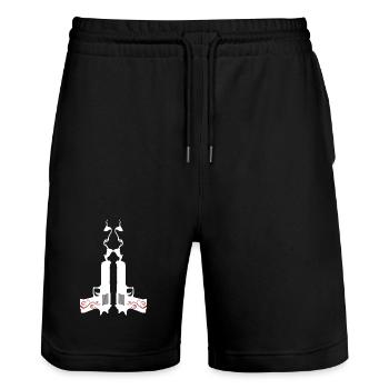 Rauchende Pistolen: Bang & Style - Stanley/Stella Unisex Bio Joggingshorts Trainer  - Schwarz - Vorne - Nik (191cm) & Marisol (170cm)