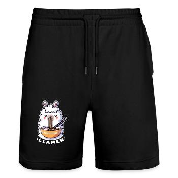 Lama ramen douillet et kawaii - Short de jogging bio TRAINER Stanley/Stella unisexe - noir - Devant - Nik (191cm) & Marisol (170cm)