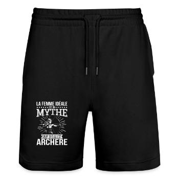 The ideal woman, a myth unless she is an archer - Stanley/Stella Trainer Unisex Organic Jogging Shorts - black - Front - Nik (191cm) & Marisol (170cm)