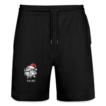 Funny Angler Christmas Petri Xmas Carp - Stanley/Stella Trainer Unisex Organic Jogging Shorts - black - Front - Nik (191cm) & Marisol (170cm)