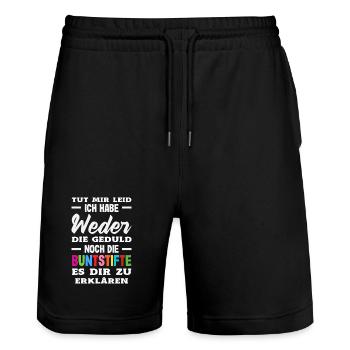 Neither patience nor crayons – sarcasm - Stanley/Stella Trainer Unisex Organic Jogging Shorts - black - Front - Nik (191cm) & Marisol (170cm)
