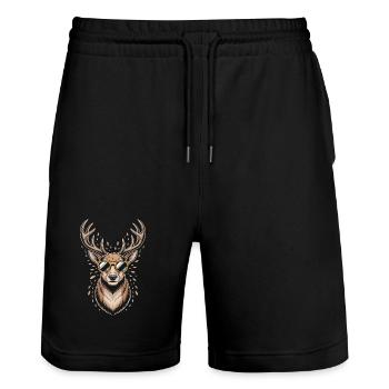 Hirsch mit Geweih und Sonnenbrille - Stanley/Stella Unisex Bio Joggingshorts Trainer  - Schwarz - Vorne - Nik (191cm) & Marisol (170cm)
