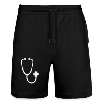 Stethoskop Medizin Arzt Pflege Herz - Stanley/Stella Unisex Bio Joggingshorts Trainer  - Schwarz - Vorne - Nik (191cm) & Marisol (170cm)