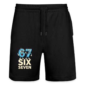 US Flag 67 Memes Six Seven - Stanley/Stella Unisex Bio Joggingshorts Trainer  - Schwarz - Vorne - Nik (191cm) & Marisol (170cm)